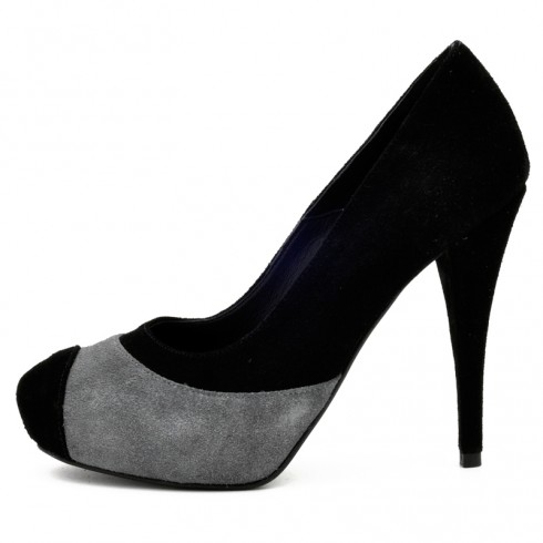 PANTOFI PIELE NEGRI GRI CU PLATFORMA - poza 3